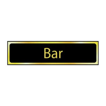 Self-Adhesive PVC Bar Sign Black And Polished Gold Effect - 200mm x 50mm