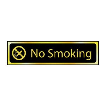 Self-Adhesive PVC No Smoking Sign Black And Polished Gold Effect 200mm x 50mm