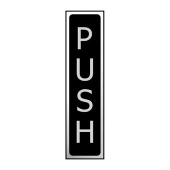 Self-Adhesive PVC Push Sign Black And Polished Chrome Effect -200mm x 50mm