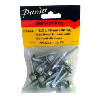 Premier Self-Drilling Hex Head Screws - 6.3 X 45mm (No.14) - Pack Of 25