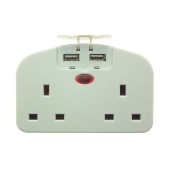 PowerMaster Twin Continental Adaptor With 2 USB Sockets