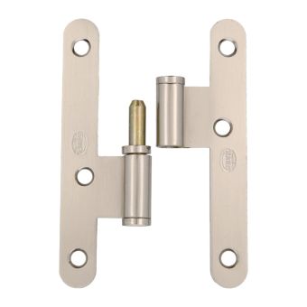 Steel Hinge Left Satin Nickel, Round Corners with Flat Head & Washer