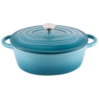 Steelex Teal Oval Cast Iron Casserole 30cm