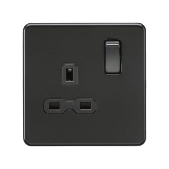 1 Gang Stainless Steel Switched Socket - Matt Black