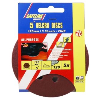 Safeline Orbital Sander 5" Sanding Discs 120 Fine - Pack of 5