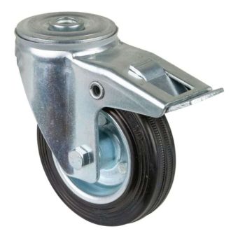 Transport Castor 100mm Brake Stem 70kg Rubber Black