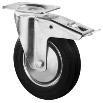 Transport Castor 125mm brake 100kg Rubber Black