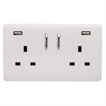 Trendi 13amp 2 Gang Switched Socket with 2x USB - Gloss white