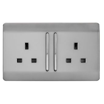 Trendi 2 Gang Long Switched Plug Socket 13amp - Stainless Steel
