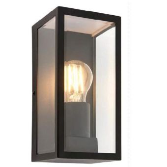 Diane Black Clear Glass E27 Outdoor Wall Lamp – Stainless Steel, IP44 Rated, 2 Year Warranty
