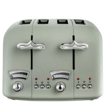 DeLonghi Argento Flora 1800W 4 Slice Toaster Green CT04.GR – Stylish Retro-Inspired Stainless Steel Toaster with 6 Browning Settings