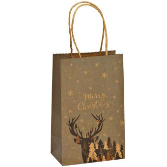 Merry Christmas Deer Design Gift Bag I Brown Kraft Paper Christmas Bag 13x21x8cm