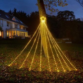 Shooting Star LV Warm White Christmas Lights 3m – Cascading Multi-Function LED Display with Metal Star Topper and 8m Lead Wire