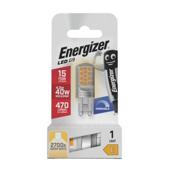 Energizer LED G9 4.2W Dimmable Capsule Bulb – Warm White 2700K, 470 Lumens (40W Replacement)