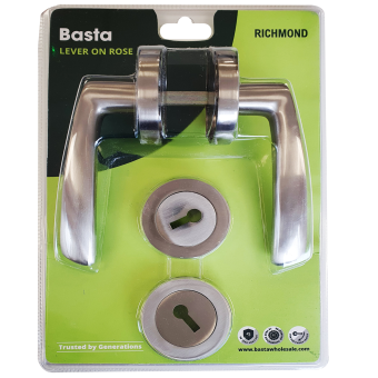 Basta Richmond Lever on Rose Door Handle with Matching Escutcheon Satin Chrome