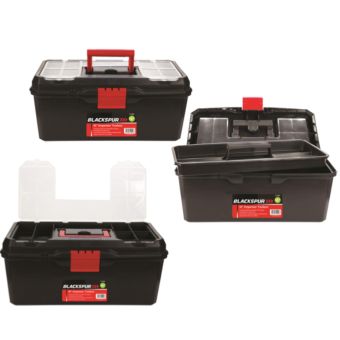 Blackspur 16” Organiser Toolbox – Durable PP Construction with Tote Tray and Lid Compartments