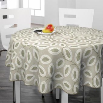 Contemporary Leaf Print Oilcloth Tablecloth – 160cm Round Pre-Packed