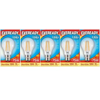 Eveready 8W B22 LED Clear Filament GLS Bulbs 1050 Lumens Warm White Equivalent to 75W I Pack of 5