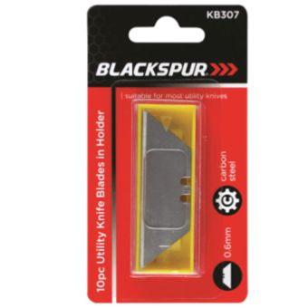 Blackspur Utility Knife Blades with Holder – Carbon Steel Replacement Blades for Standard Utility Knives 60mm - Pack of 10