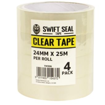 Swift Seal Clear Tape – Pack of 4 Easy Tear Packaging Tapes