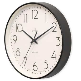 Acctim Earl 25cm Black Sweep Wall Clock – Silent Non-Ticking Analog Clock with Plastic Frame, Battery Operated