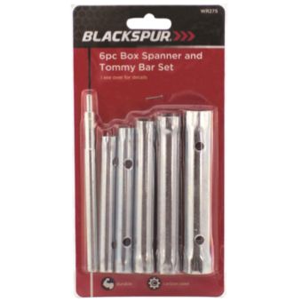 Blackspur 6 Piece Box Spanner and Tommy Bar Set – Double Ended Zinc Plated Carbon Steel