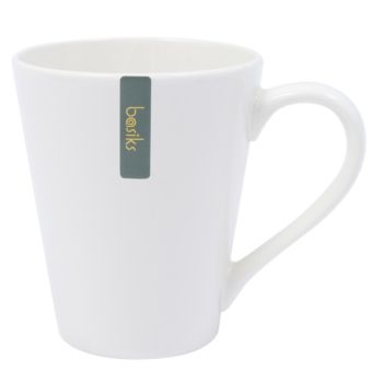 Basiks White Porcelain Cone Mug – Durable Microwave and Dishwasher Safe Coffee and Tea Mug
