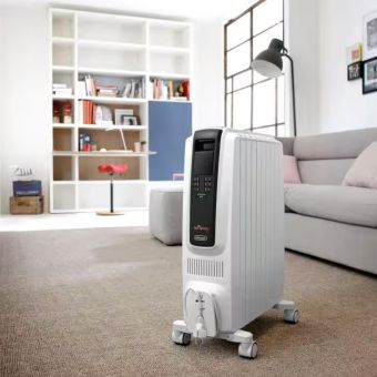 DeLonghi Dragon 4 Oil Filled Radiator 2000W – Portable Silent Heater with Chimney Design and Digital Controls