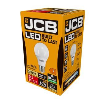 JCB 10W LED GLS Bulb E27 806 Lumens Warm White 3000K Energy Saving Lamp Equivalent to 60W