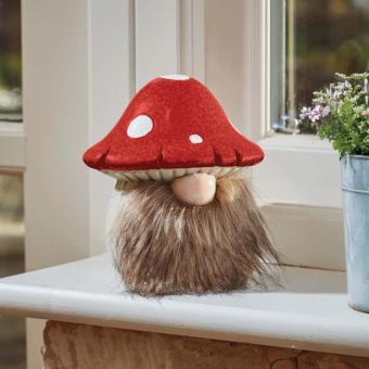 GnomeShroom – Hand Painted Autumnal Gnome Ornament with Mushroom Cap