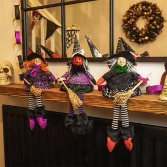 Witch Magic Mixed Case – Decorative Sitting Witches with Dangly Legs, 25cm Indoor Display I Sold Individually 