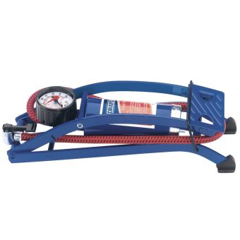Draper Single Cylinder Foot Pump with Pressure Gauge and 600mm Delivery Hose – Tyre and Sports Ball Inflator