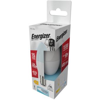 Energizer LED 4.2W B15 Candle Bulb 470 Lumens Daylight 6500K Opal Lamp Equivalent to 40W