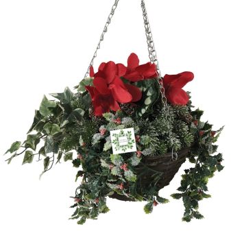 Classic Christmas Flower Hanging Basket 30cm – Festive Artificial Outdoor and Indoor Decoration