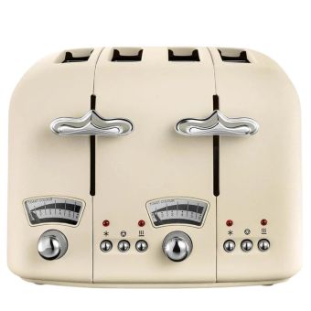 DeLonghi Argento Flora 1800W 4 Slice Toaster Beige CT04.BG – Stylish Stainless Steel Toaster with 6 Browning Levels