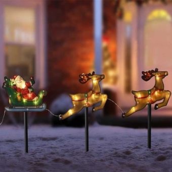 Santa Sleigh Stakes – Warm White LED Christmas Pathway Lights with Auto Timer