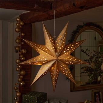 InLit Origami Star Gold 50cm – Illuminated Paper Star Decoration with Warm White LEDs