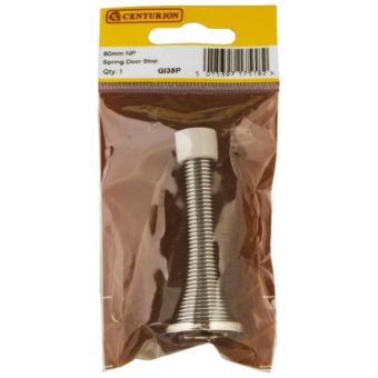Nickel Plated Spring Door Stop 80mm – Wall and Skirting Board Protection