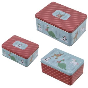 Children’s Biscuit Tin Set of 3 – Rectangular Metal Storage Boxes for Sweets, Snacks and Treats