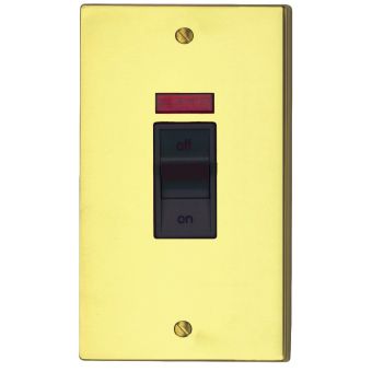 Double Pole 45A Cooker Switch with Neon – Polished Brass Finish, Luxury Durable Power Control for Ovens and Cookers