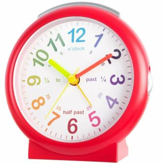 Lulu Red Time Teaching Alarm Clock – Silent Sweep Movement with Snooze, Backlight and Crescendo Alarm for Kids and Learning Environments