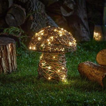 InLit Mushroom – Faux Rattan LED Ornament with Warm White Lights