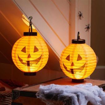 Jack-O'-Lanterns Twin Pack – 26cm Paper Halloween Lanterns with Warm White LEDs