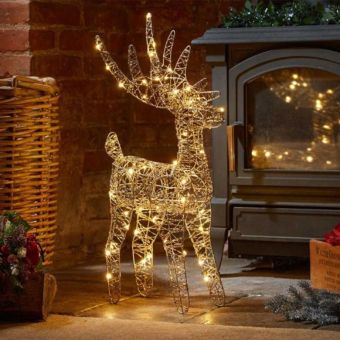 Gold Weave WonderDeer – 43cm Decorative LED Light-Up Reindeer