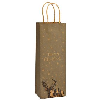 Merry Christmas Deer Design Bottle Gift Bag I Brown Kraft Paper Wine Bag 12x35x9cm