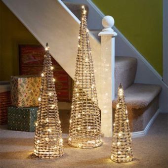 GlitterTwist Gold Tree Set of 3 – Sparkling Ribbon Effect InLit Christmas Trees