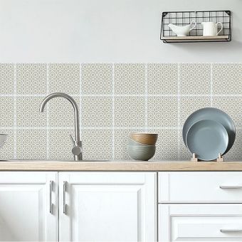 D-C-Fix Lina Beige & White Self-Adhesive Vinyl Wall Tiles 15.25cm x 15.25cm Pack of 6 – Moroccan Style Waterproof Splashback
