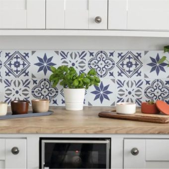 D-C-Fix Nadia Blue Self-Adhesive Wall Tiles 15cm x 15cm Pack of 6 – Waterproof Peel and Stick Splashback