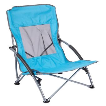 Redwood Folding Steel Beach Chair with Mesh Backrest and Carry Bag – Light Blue