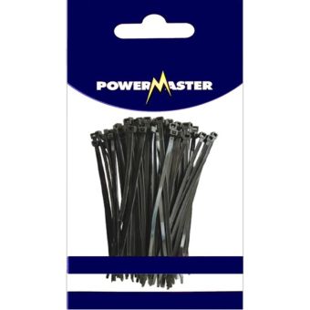 Powermaster Heavy Duty Black Cable Tie 380mm x 7.6mm – Durable Nylon Zip Tie for Secure Fastening